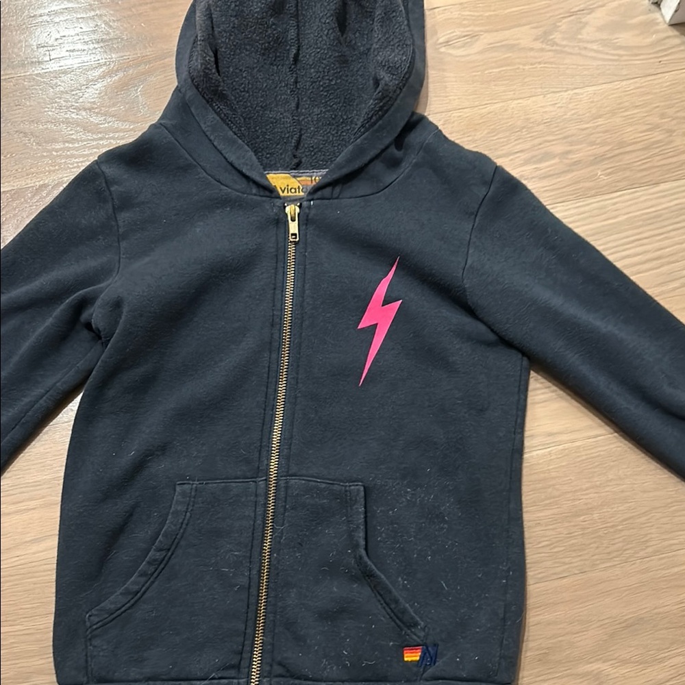 Black Hoodie with Pink Lightning Bolt for Kids